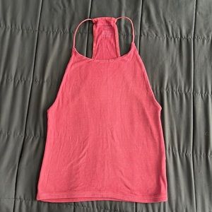 High neck racer back ribbed tank